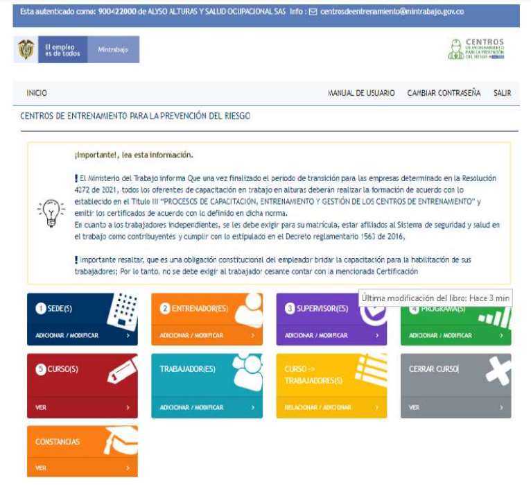 Ministerio 1 Registro del Ministerio de Trabajo de Alyso como centro de entrenamiento en trabajo en alturas